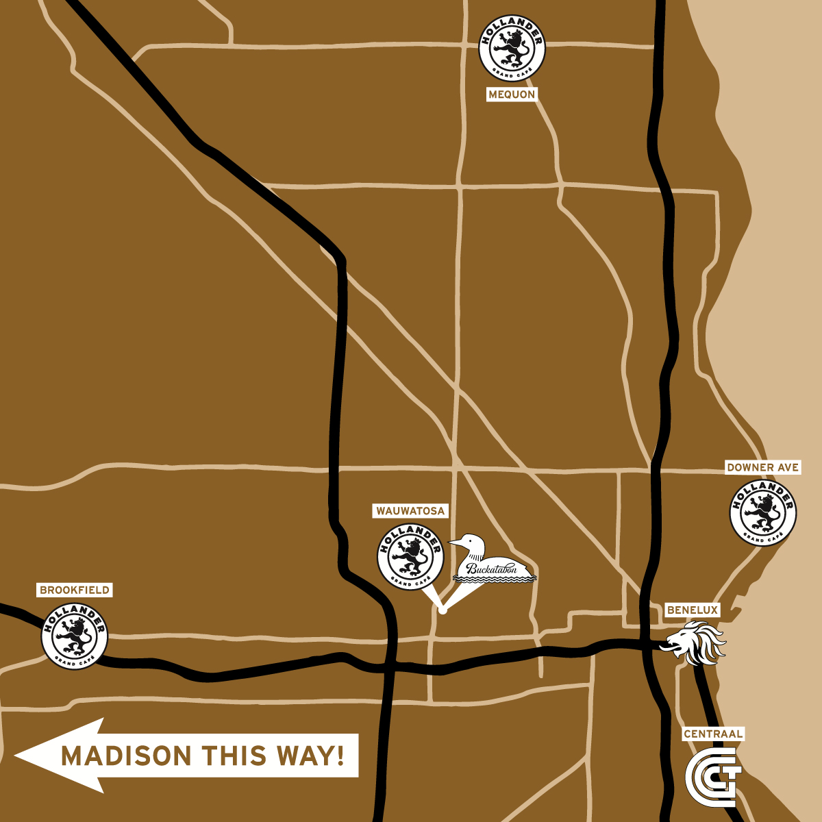 Map of the Milwaukee area showing relative location of our estaurants.